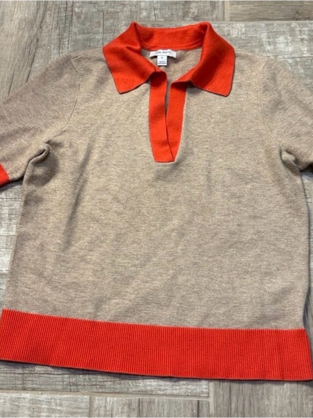 EUC On 34th | Colorblock Sweater Polo | Tan/Oatmeal | Coral trim | sz M